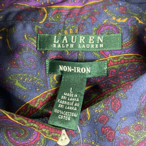 Lauren Ralph Lauren Button Up Blouse Womens Large Paisley Non Iron NWT - Picture 5 of 15